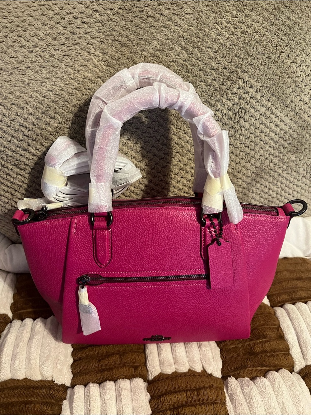 Coach Pebbled Elise Satchel in Cerise NWTS!